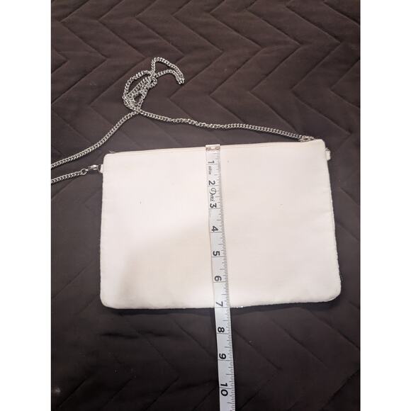 Pretty white with beaded butterfly clutch purse w/silver chain strap - Picture 3 of 5